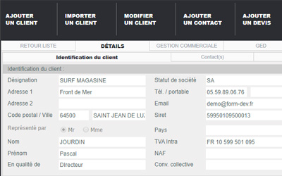 Gestion des clients - Plateforme externe FormDev