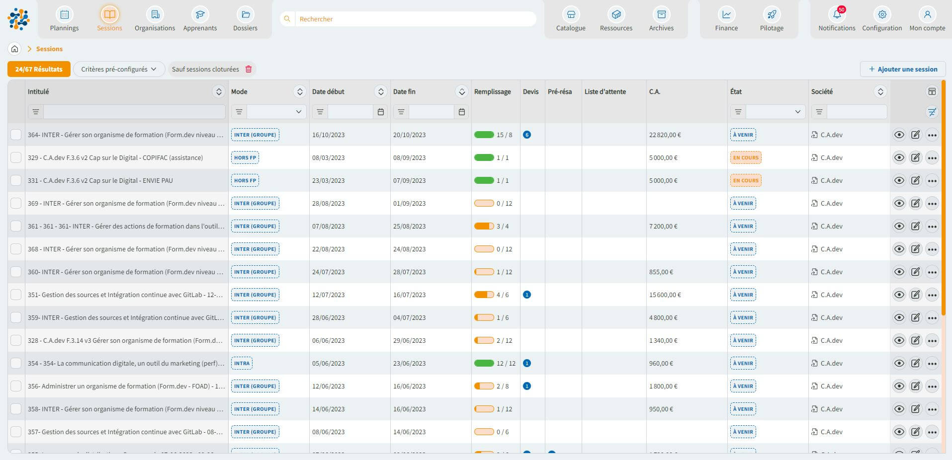 Gestion des Formations