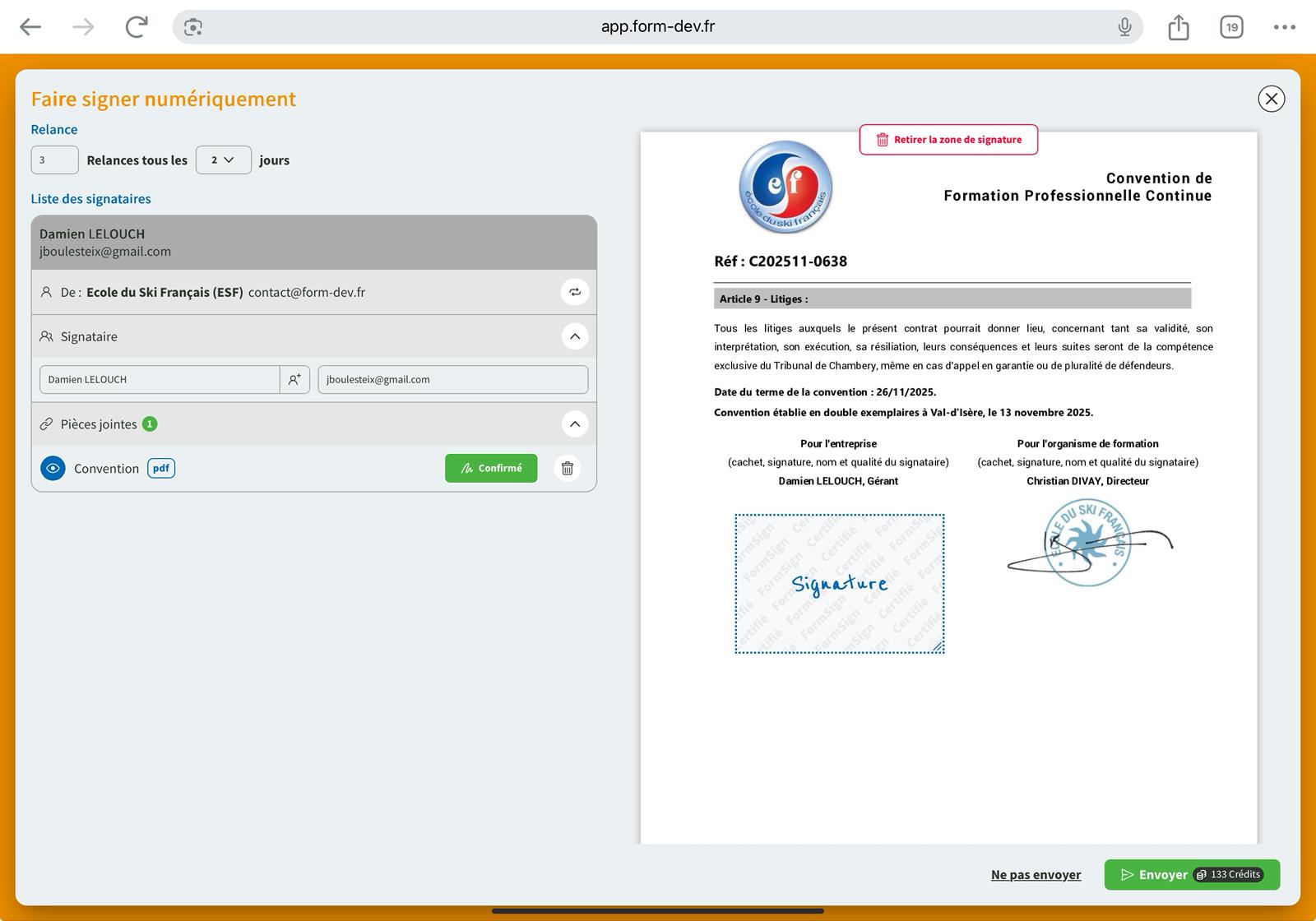 Faites signer vos documents dans Formdev