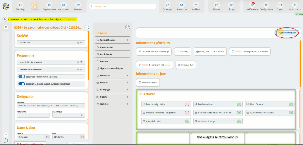 Personnalisation d'une fiche d'exploitation avec des widgets